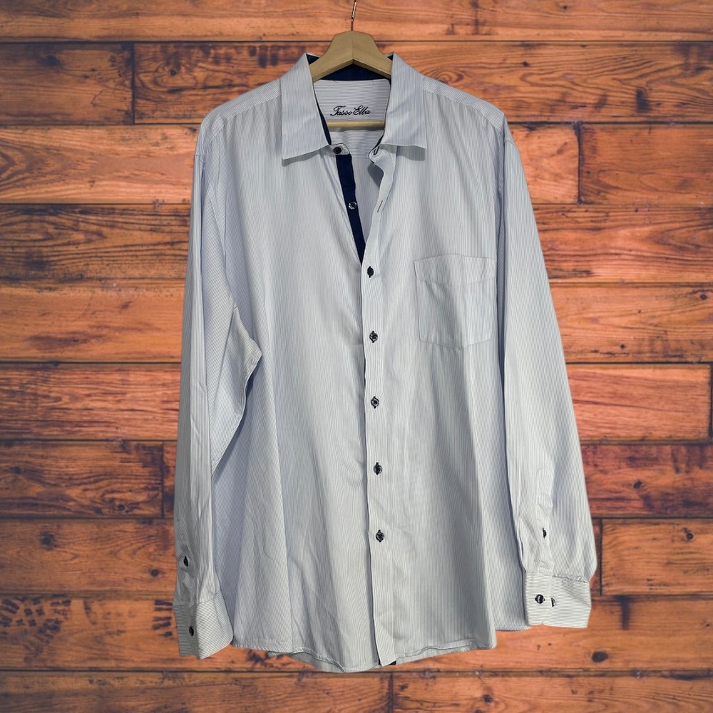 5 for $25🔥Tasso Elba Baby Blue Striped Long Sleeve Button Front Shirt XXL